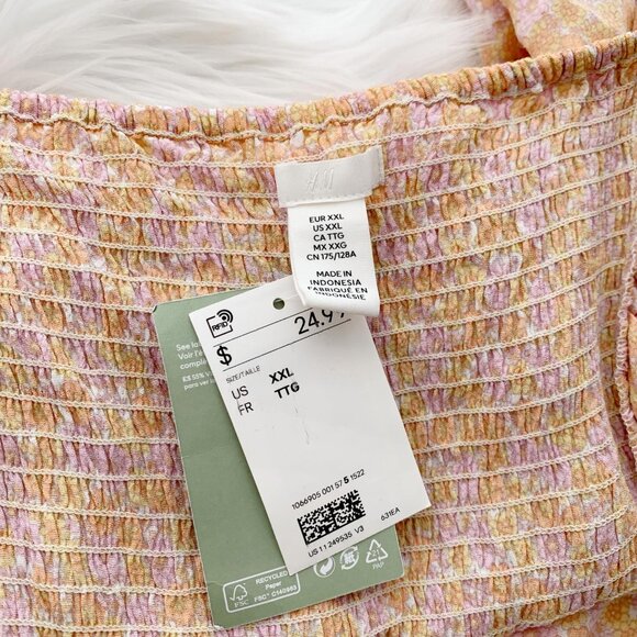 NWT H&M - Orange floral ruched smocked back short sleeve peasant top, XXL - Picture 5 of 5
